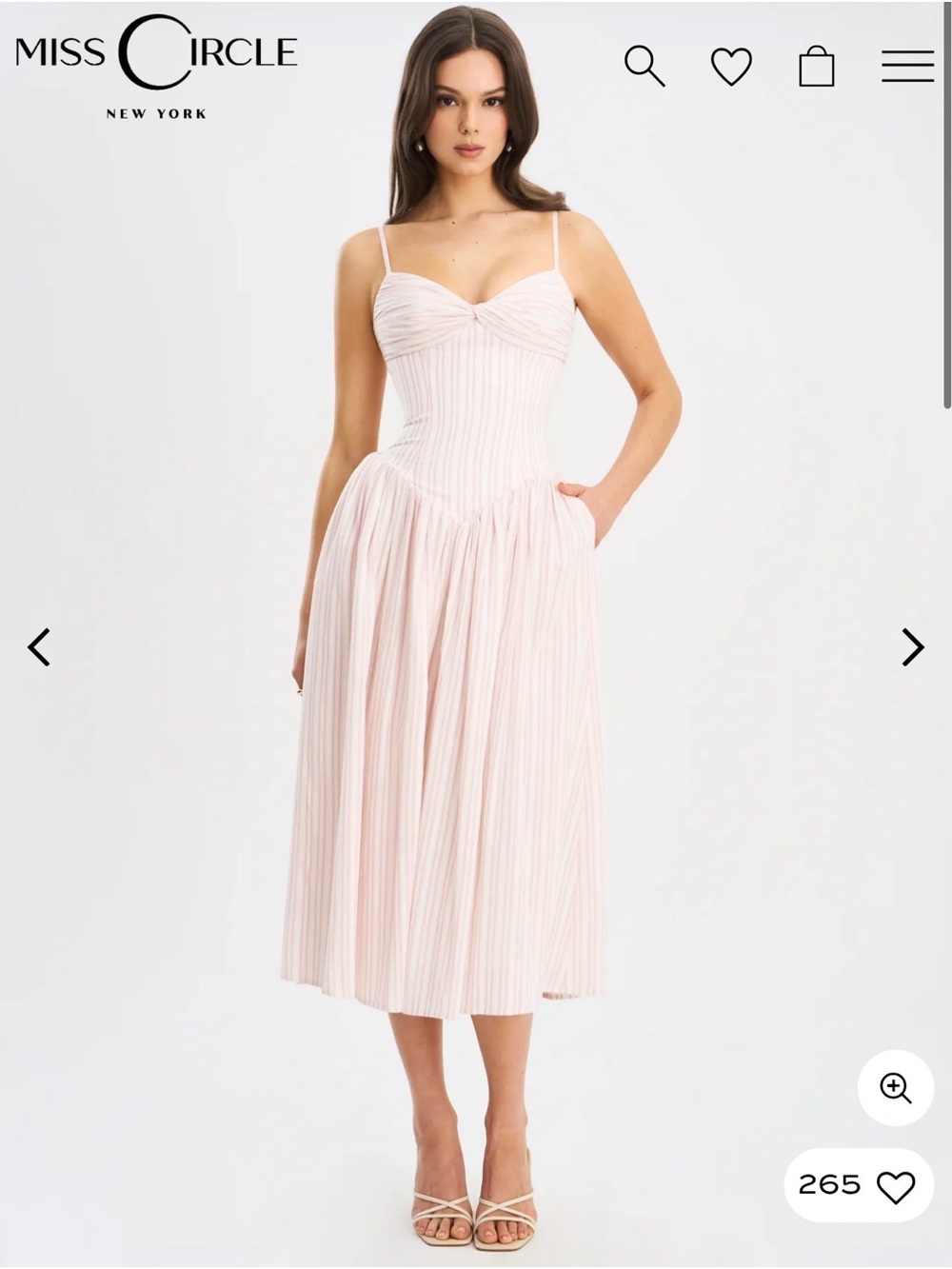 Miss Circle Zania Pink Stripe 100% Cotton Jacquard Midi Dress XXS